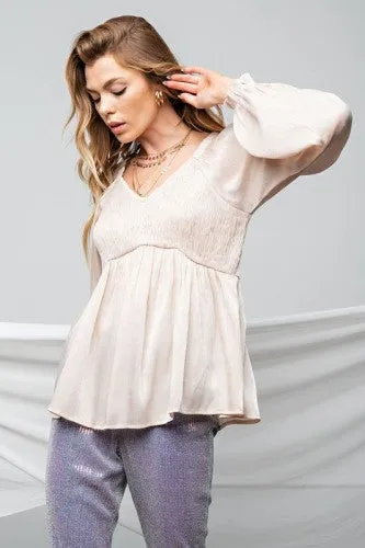Pearl Metallic Smocked L/S Blouse