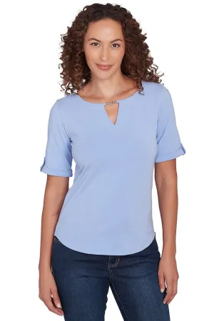 Petite Making Waves Solid Notch Neck Top