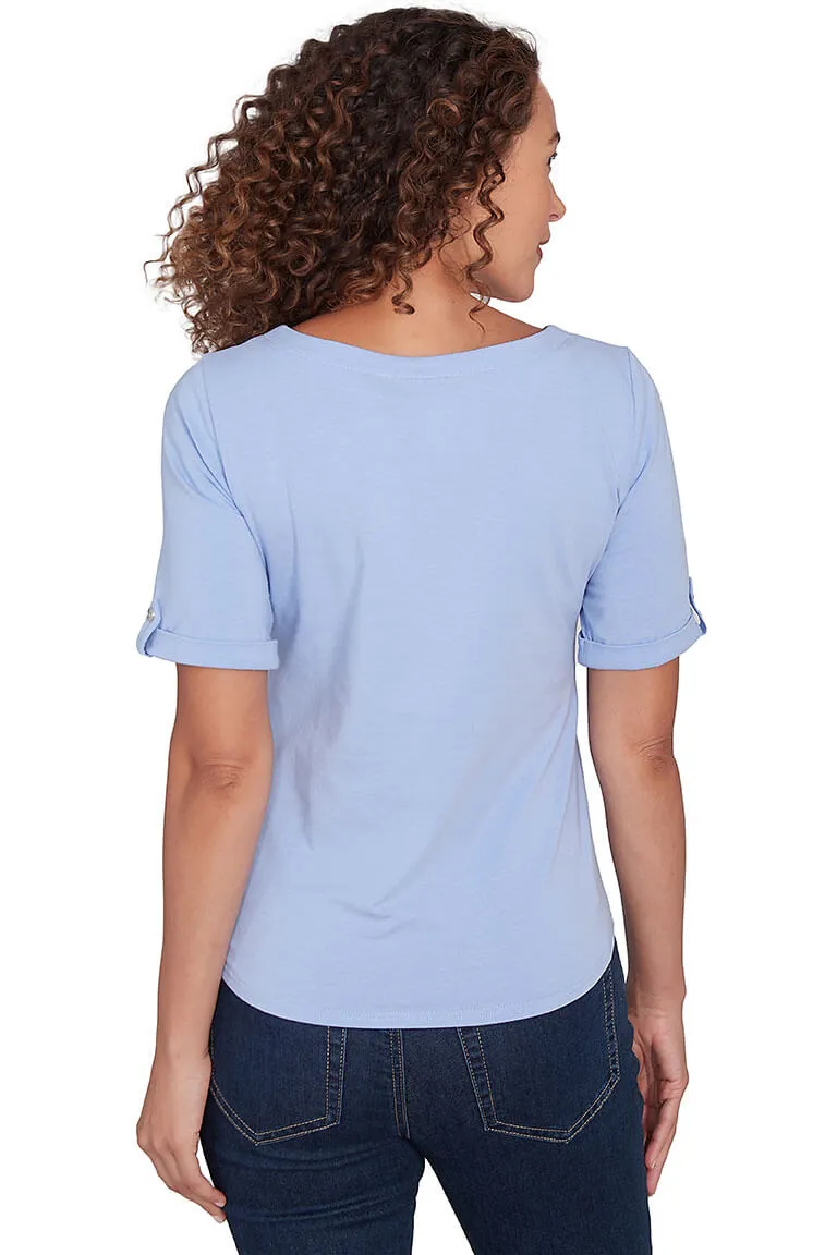 Petite Making Waves Solid Notch Neck Top
