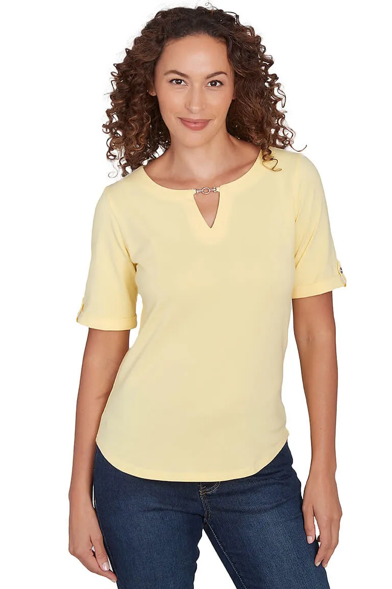 Petite Making Waves Solid Notch Neck Top