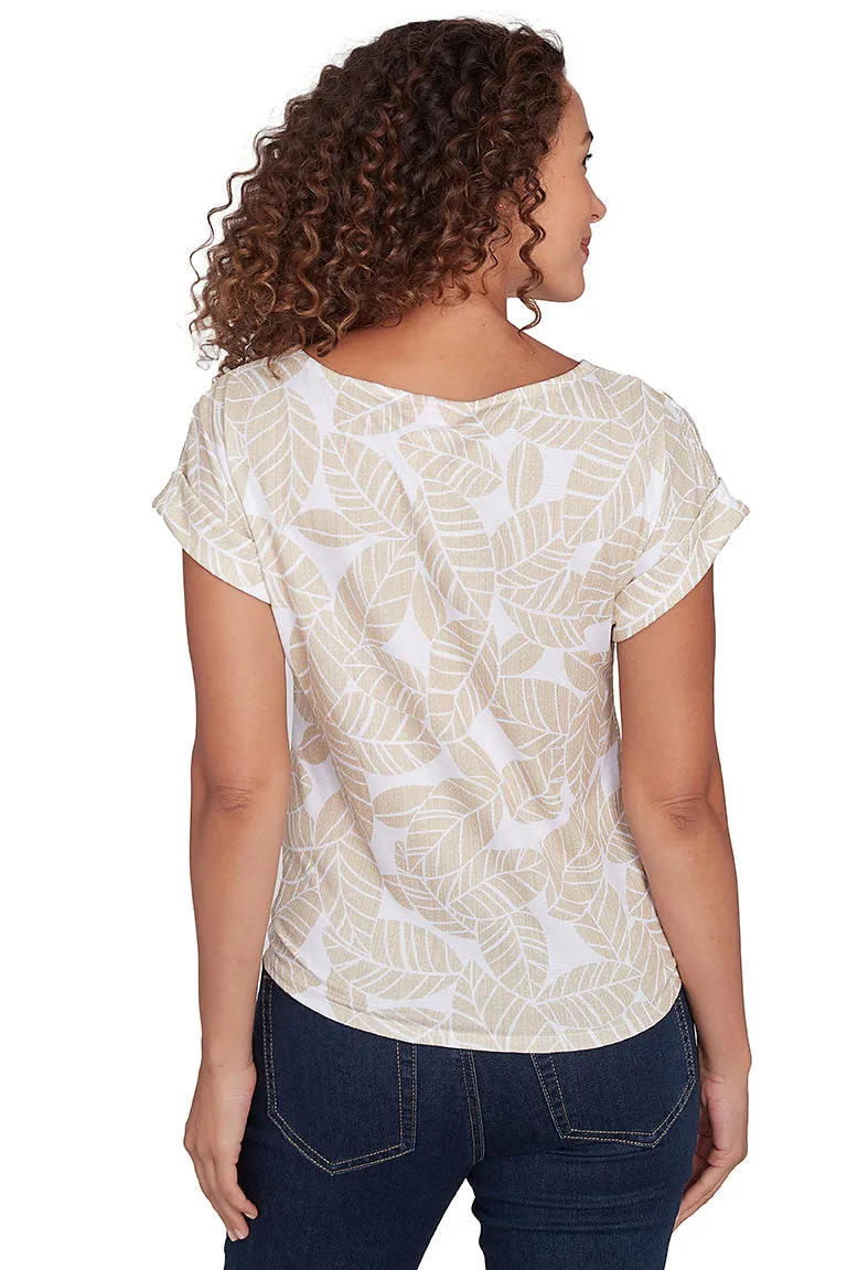 Petite Spring Forward Leaf Crinkle Tie-Front Top