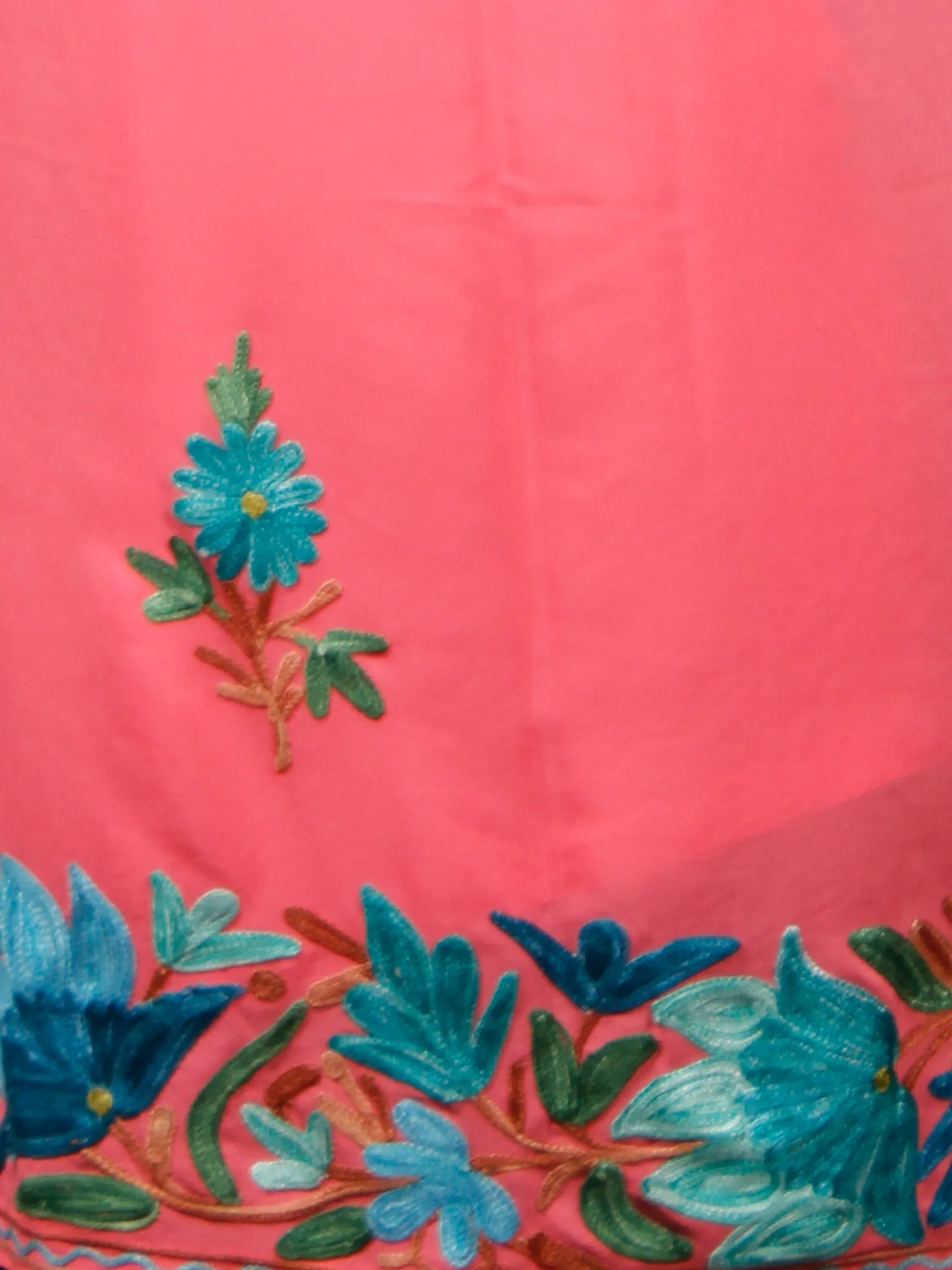 Pink Blue Green Aari Embroidered Crepe Silk Saree From Kashmir  - S031703066