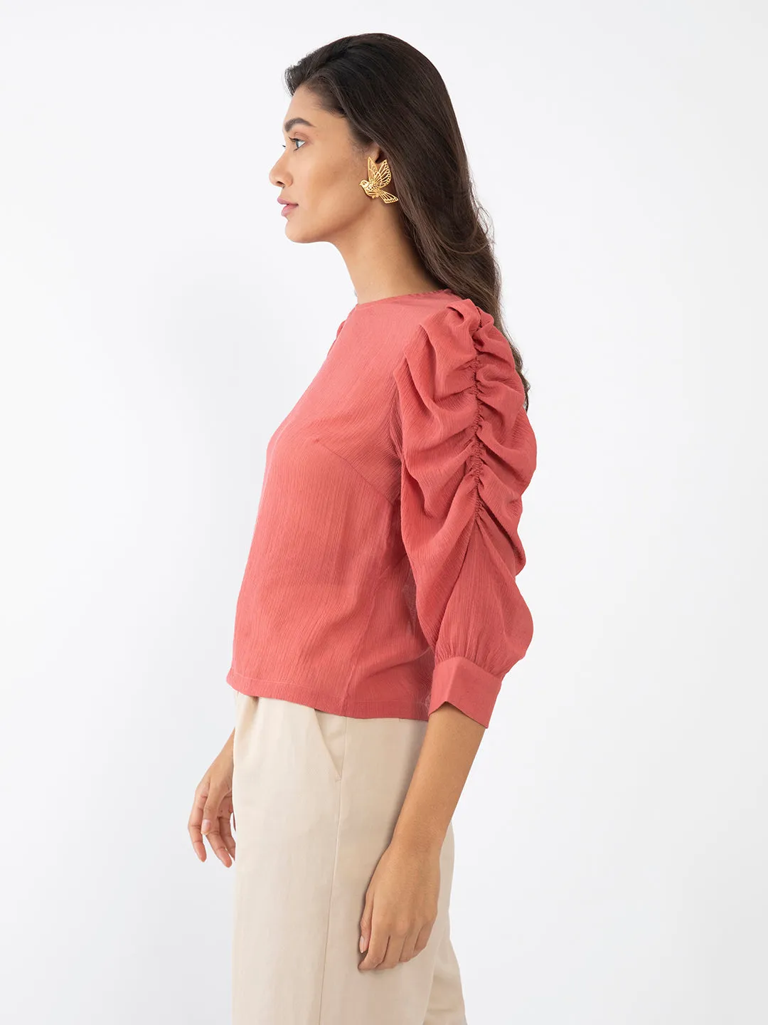 Pink Solid Puff Sleeve Top