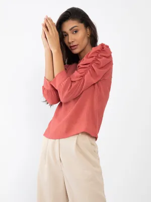 Pink Solid Puff Sleeve Top