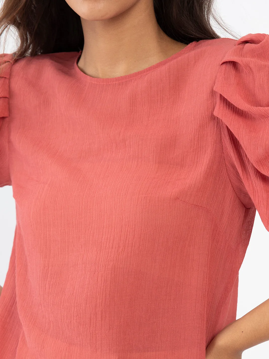 Pink Solid Puff Sleeve Top