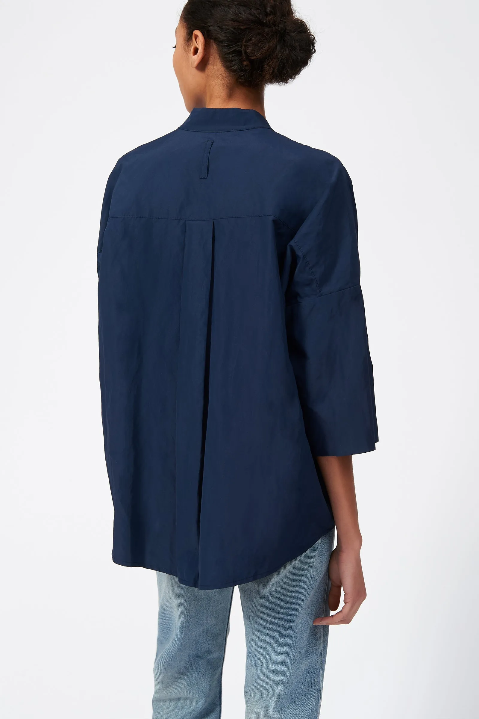 Pleat Hem Kimono - Navy Cotton Nylon