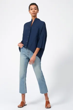 Pleat Hem Kimono - Navy Cotton Nylon