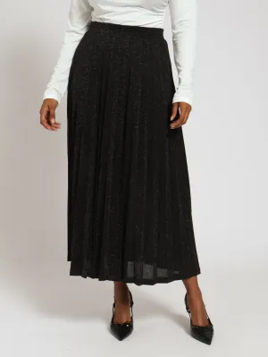 Pleated Shimmer Midi Skirt - Black