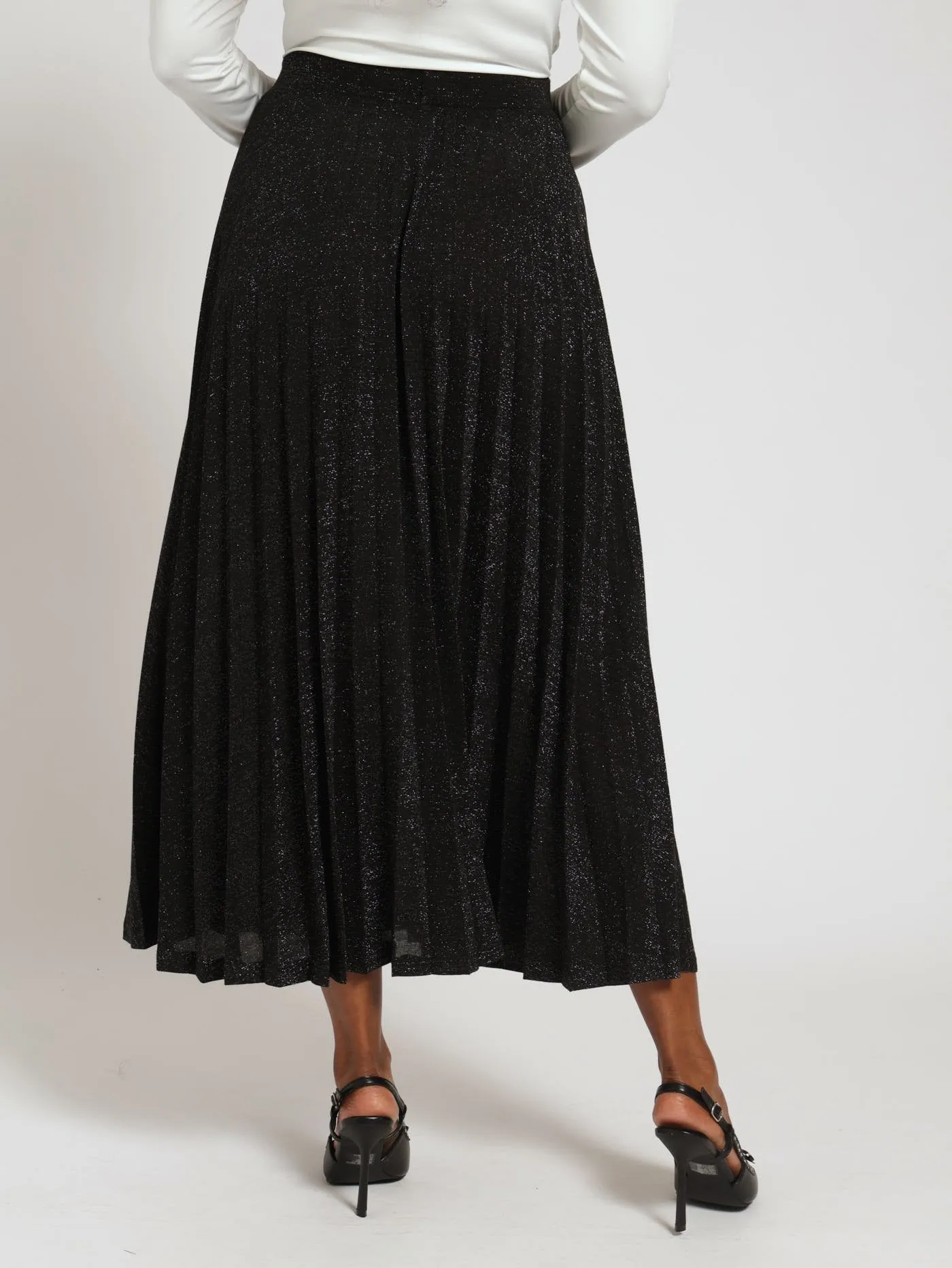 Pleated Shimmer Midi Skirt - Black