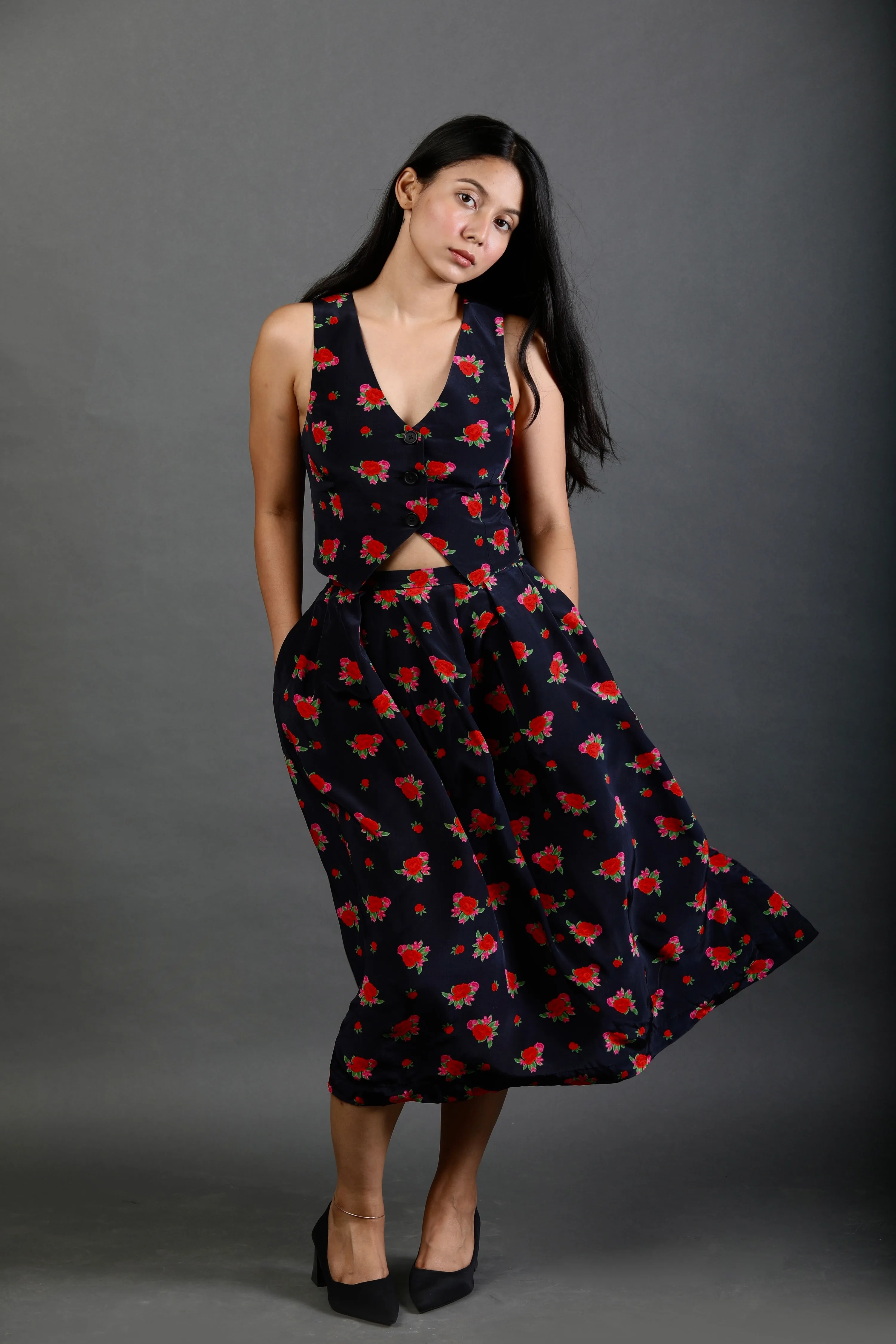 Pleated Skirt with Pockets - Rose Bloom
