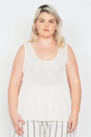 Plus Size Sheer Ivory Ribbed Causal Tank Top