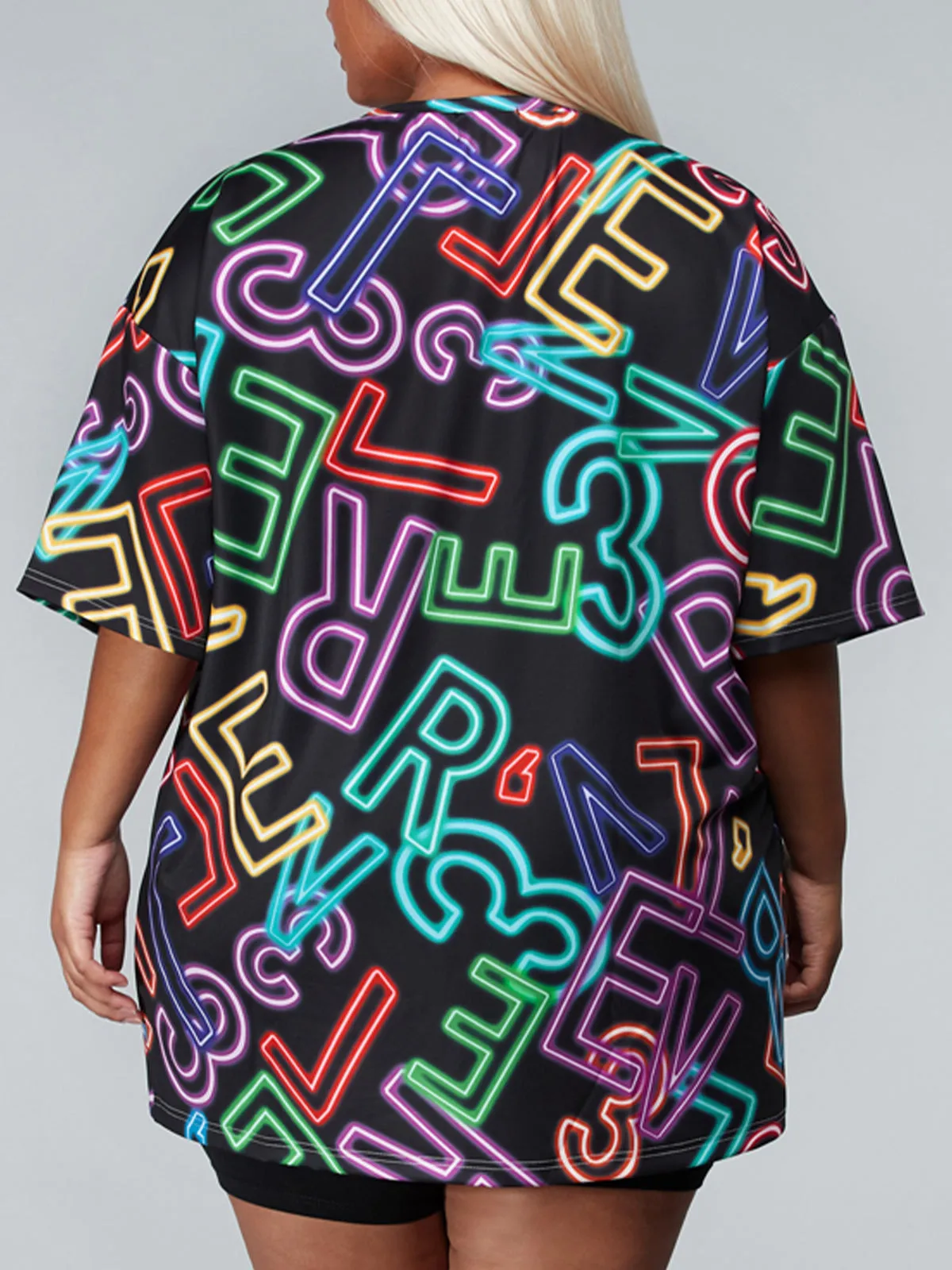PLUS SIZE SHORT SLEEVE GRAPHIC NEON PRINT TOP