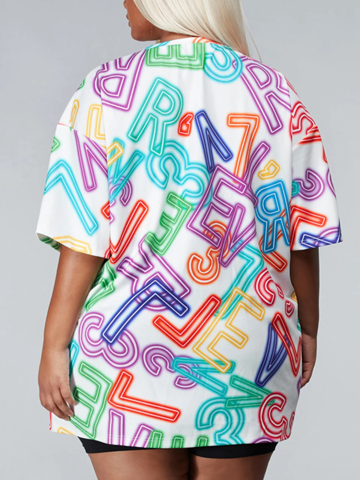 PLUS SIZE SHORT SLEEVE GRAPHIC NEON PRINT TOP