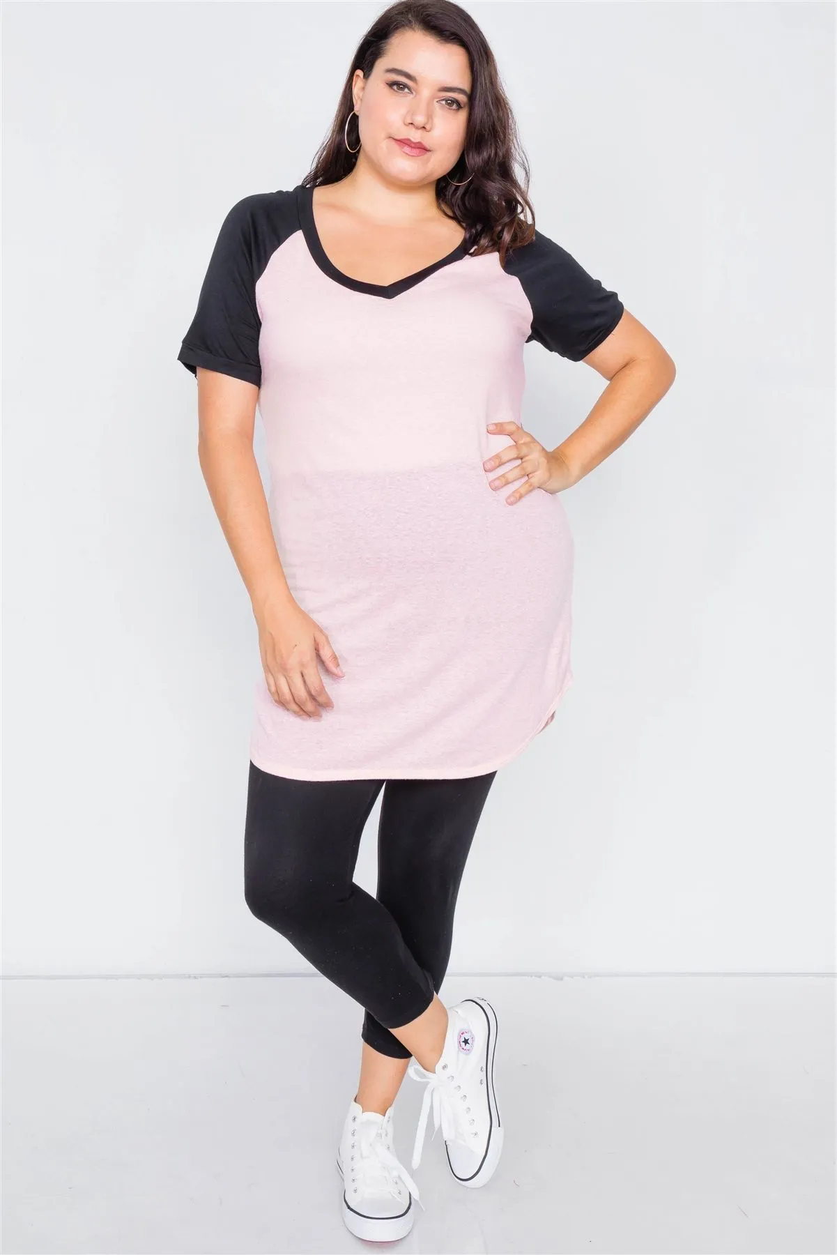 Plus Size Washed Round Hem Shirt Dress
