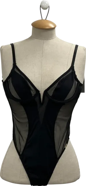 Pour Moi Black India Sheer And Opaque Underwired Plunge Body UK 32C