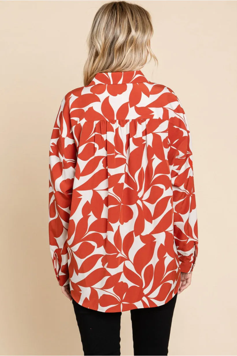 Print Top W/ Collared Neck