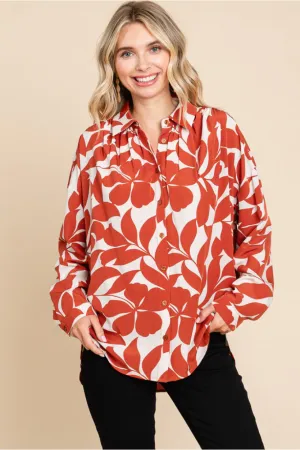 Print Top W/ Collared Neck