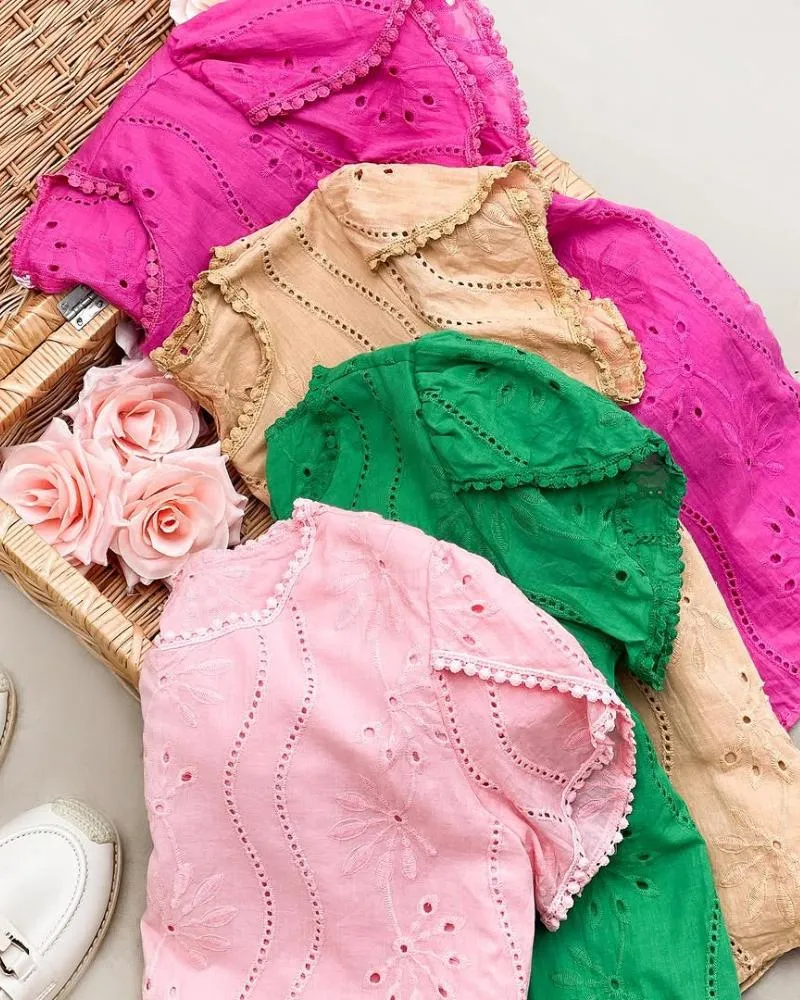 Puff Sleeve Eyelet Embroidery Top