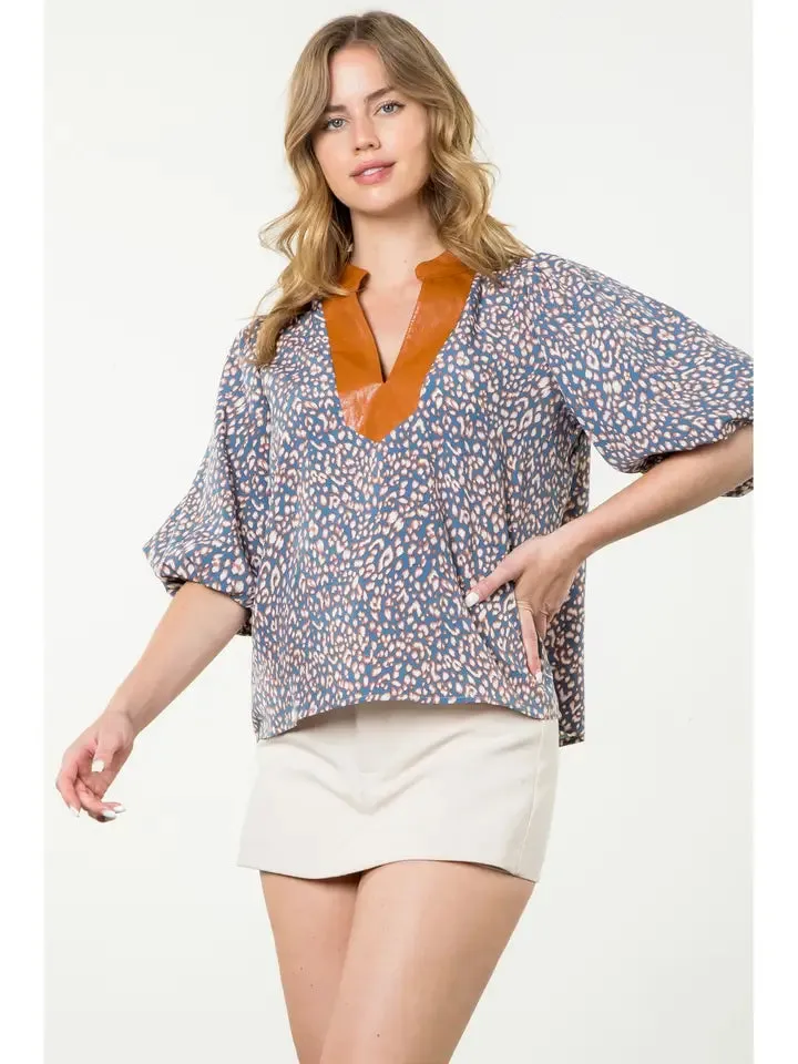 Puff Sleeve Print Top