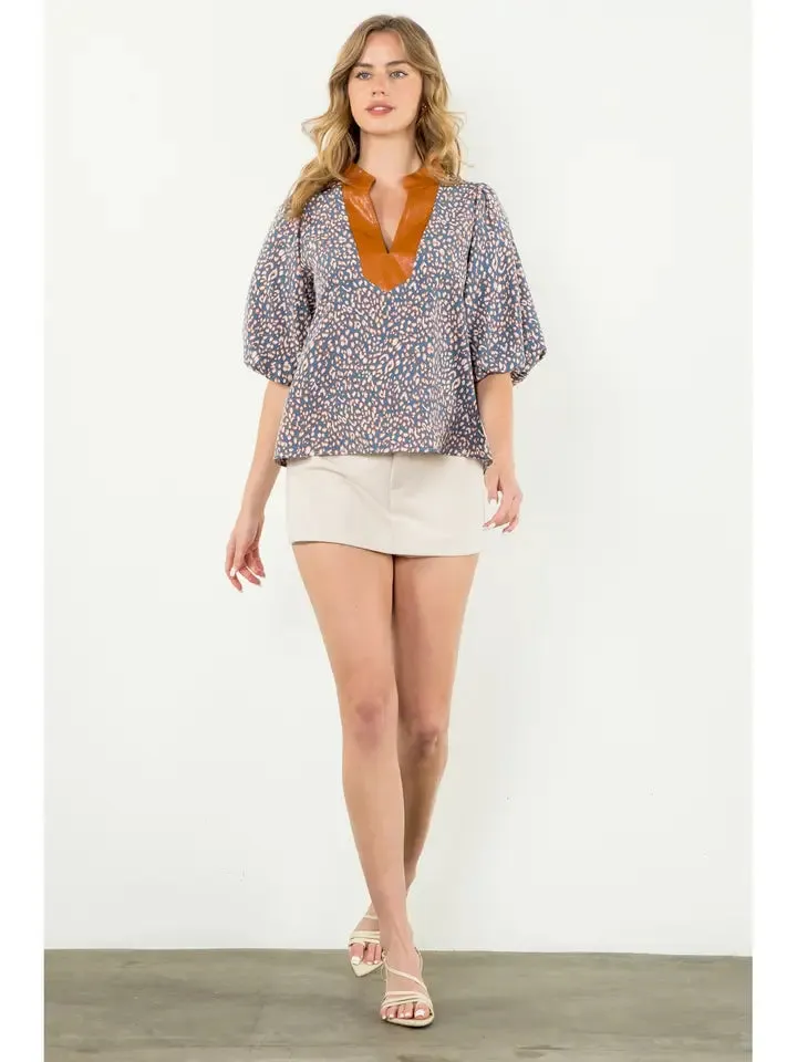 Puff Sleeve Print Top