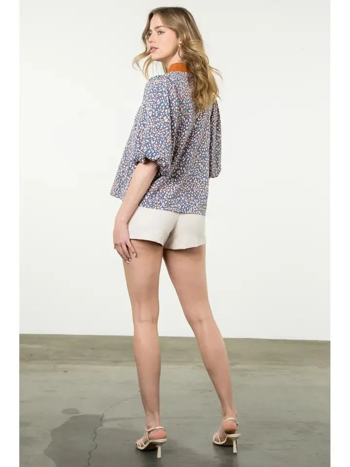 Puff Sleeve Print Top