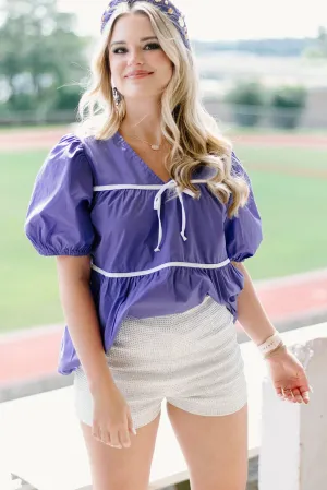 Purple Bow Detail Poplin Blouse