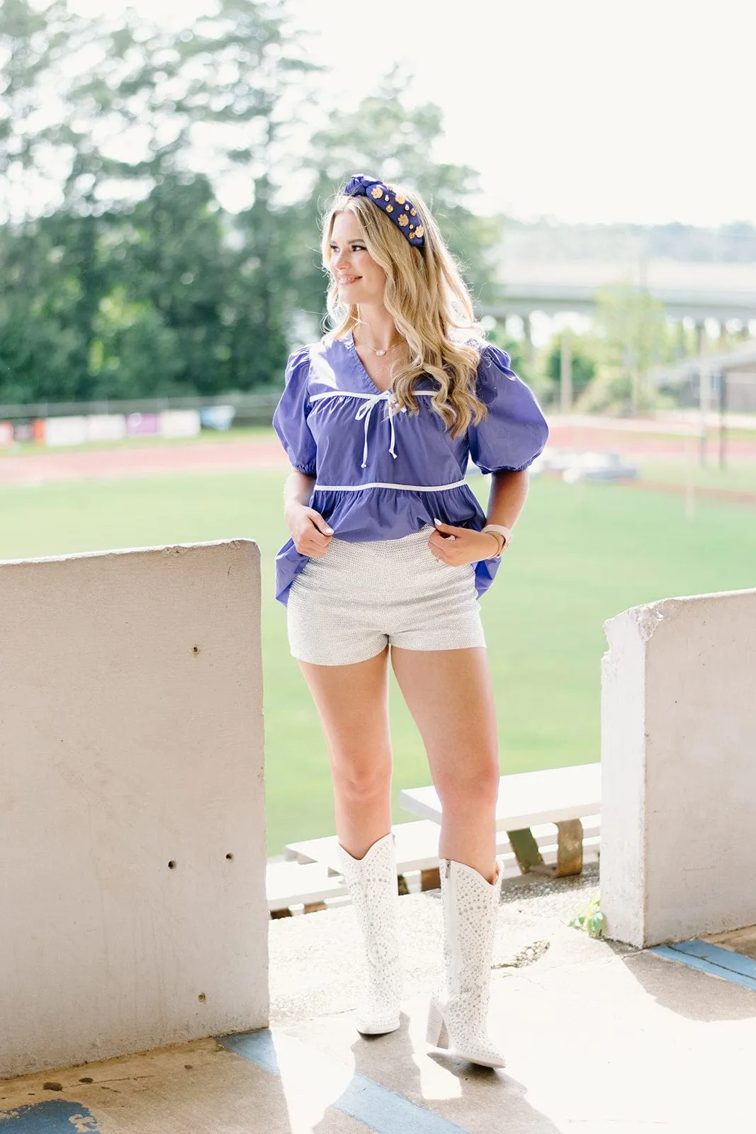 Purple Bow Detail Poplin Blouse