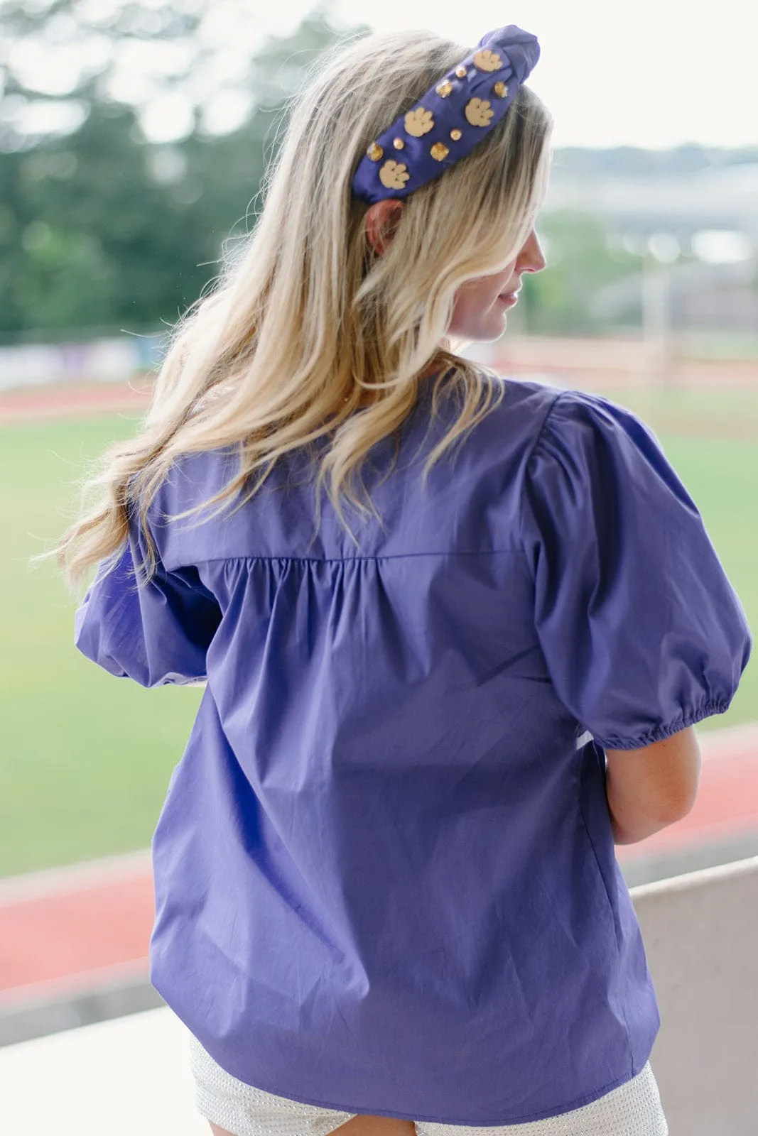 Purple Bow Detail Poplin Blouse