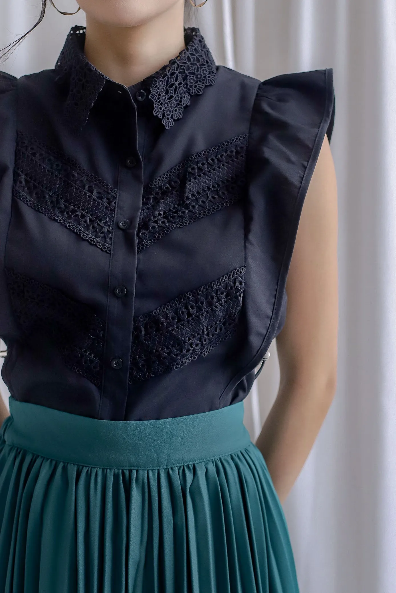 Quinn Crochet Drawstring Top In Black