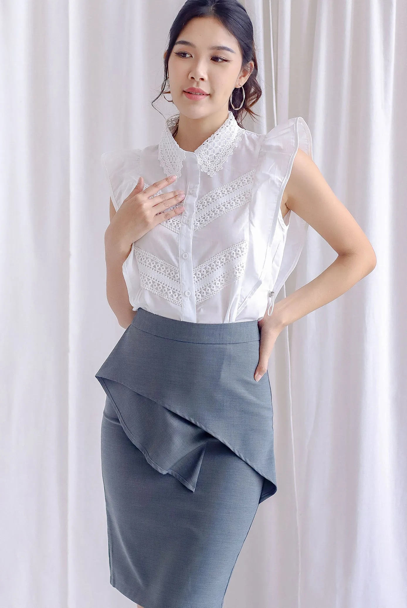 Quinn Crochet Drawstring Top In White