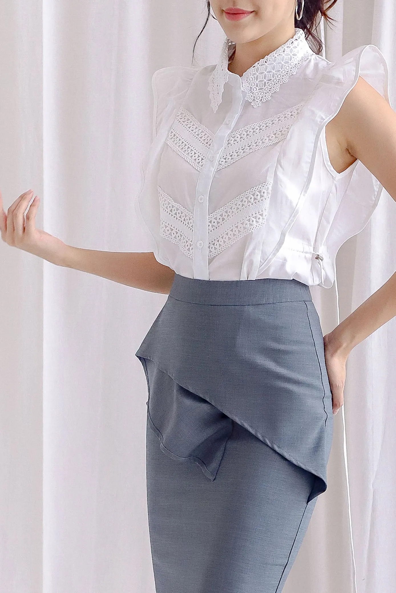 Quinn Crochet Drawstring Top In White