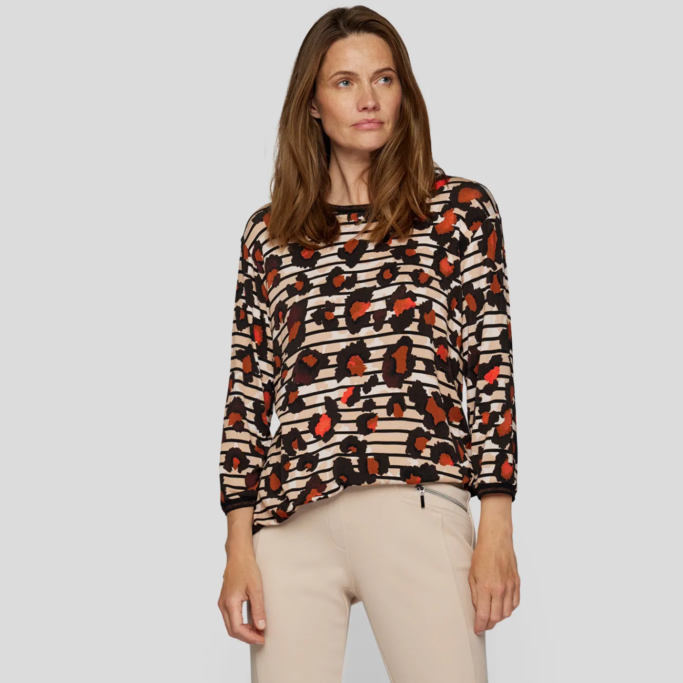 Rabe Leopard Print 3/4 Sleeve Top