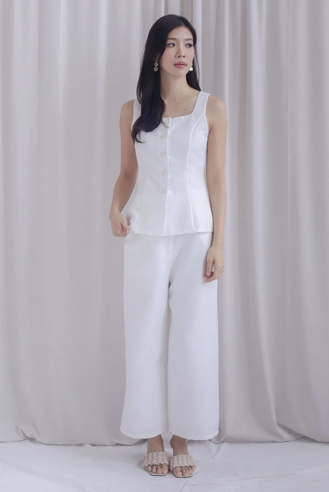 Raquel Buttons Vest Top In White