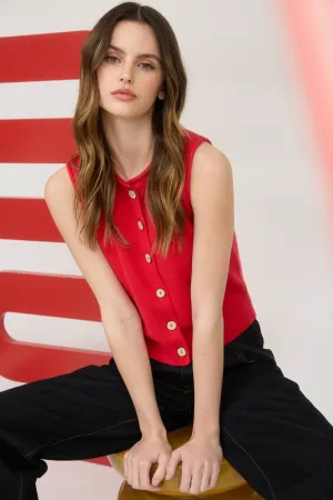 RAW EDGE BUTTON DOWN KNIT CARDIGAN VEST TOP