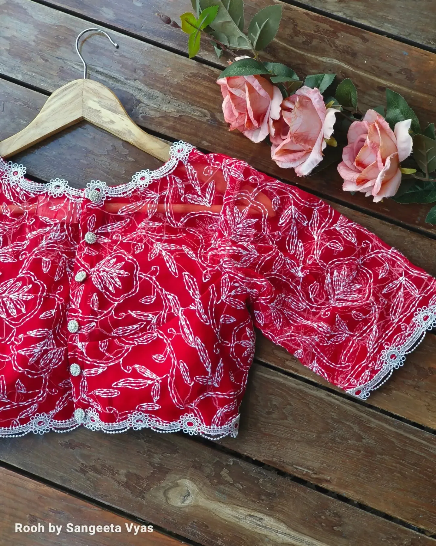 Red Chikankari padded blouse