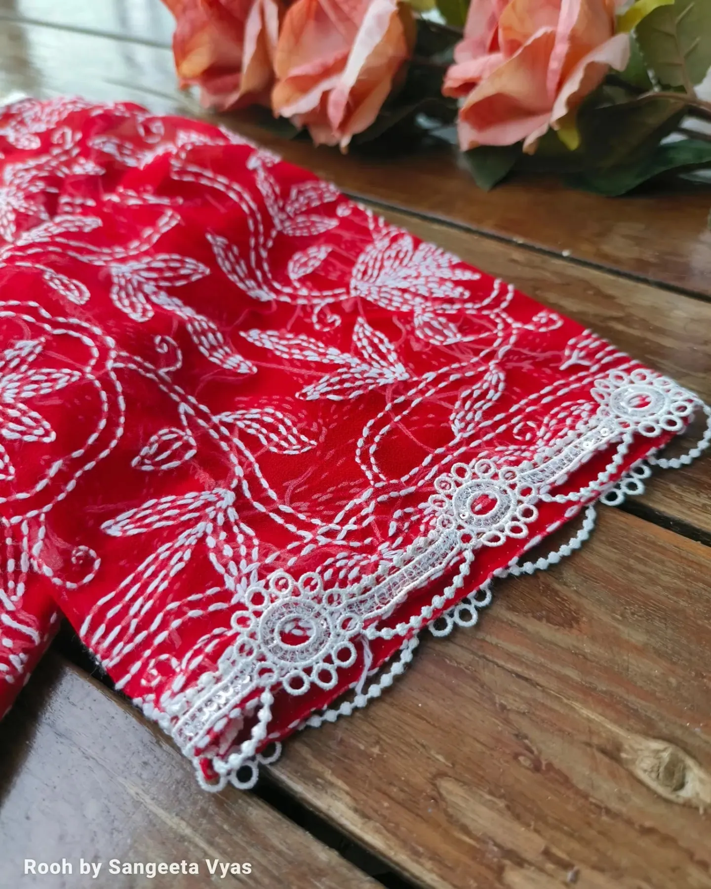 Red Chikankari padded blouse
