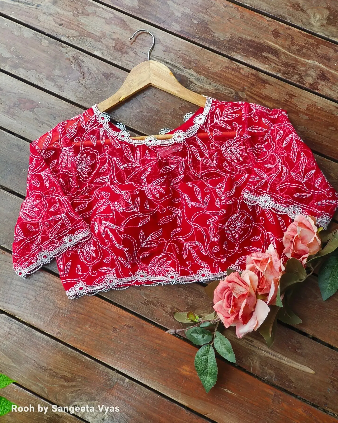 Red Chikankari padded blouse