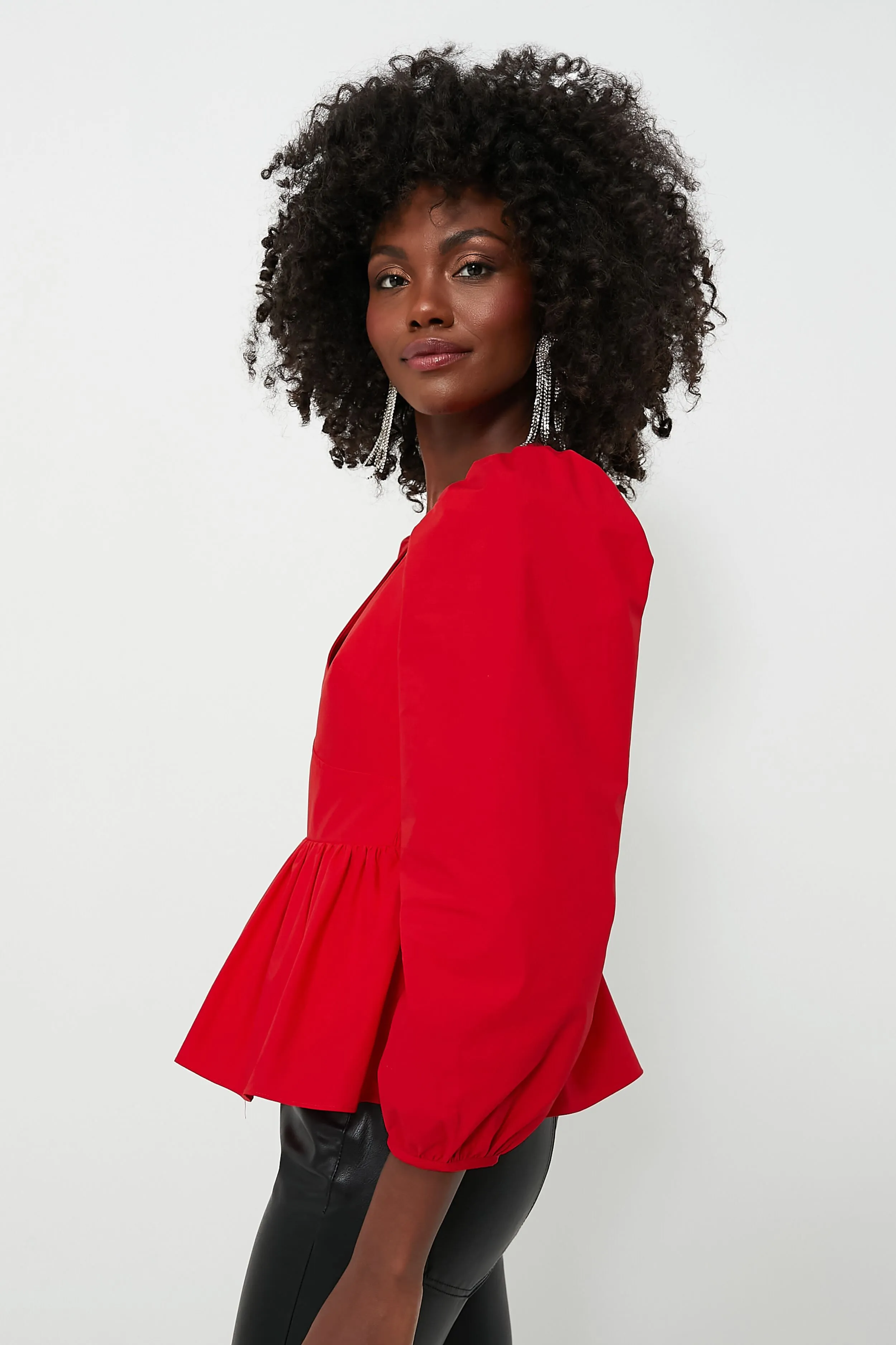 Red Puff Sleeve Elaina Blouse