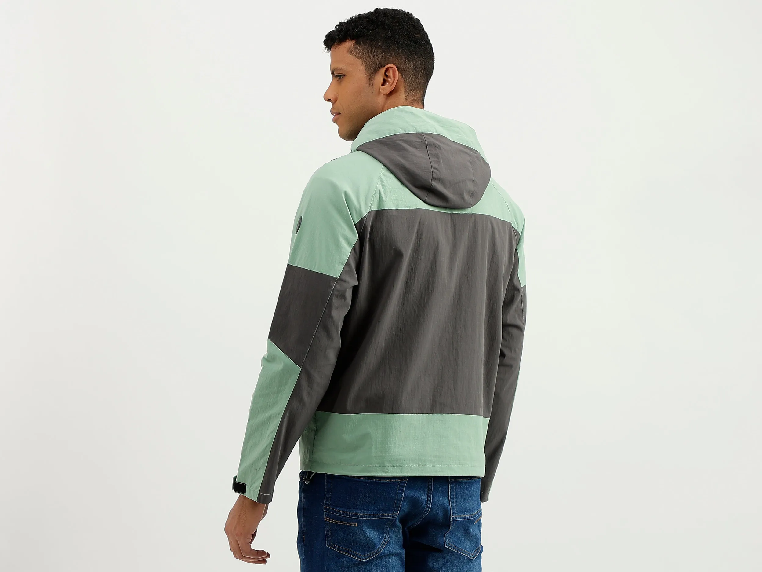 Regular Fit Hooded Colourblocked Jacket