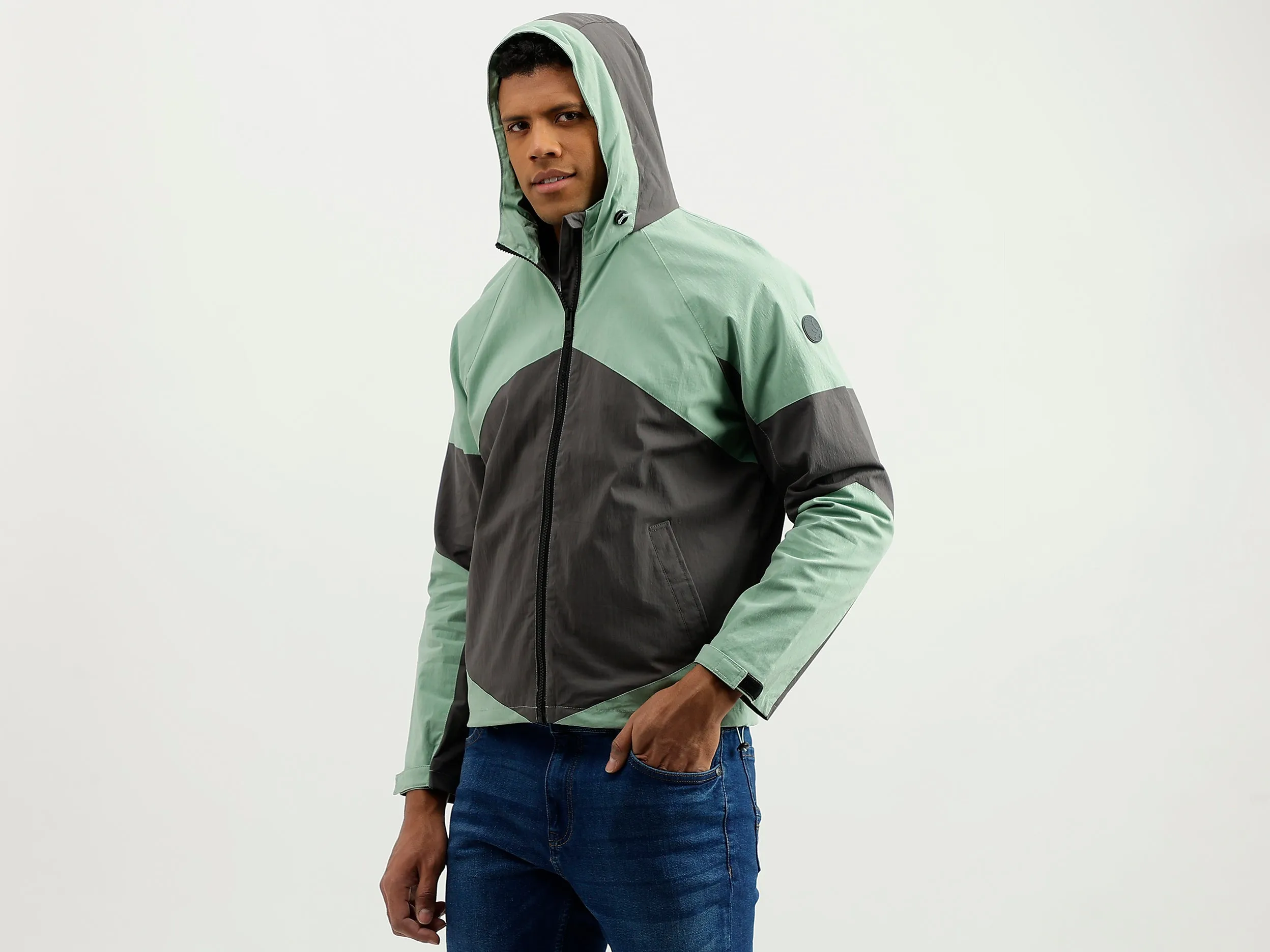 Regular Fit Hooded Colourblocked Jacket