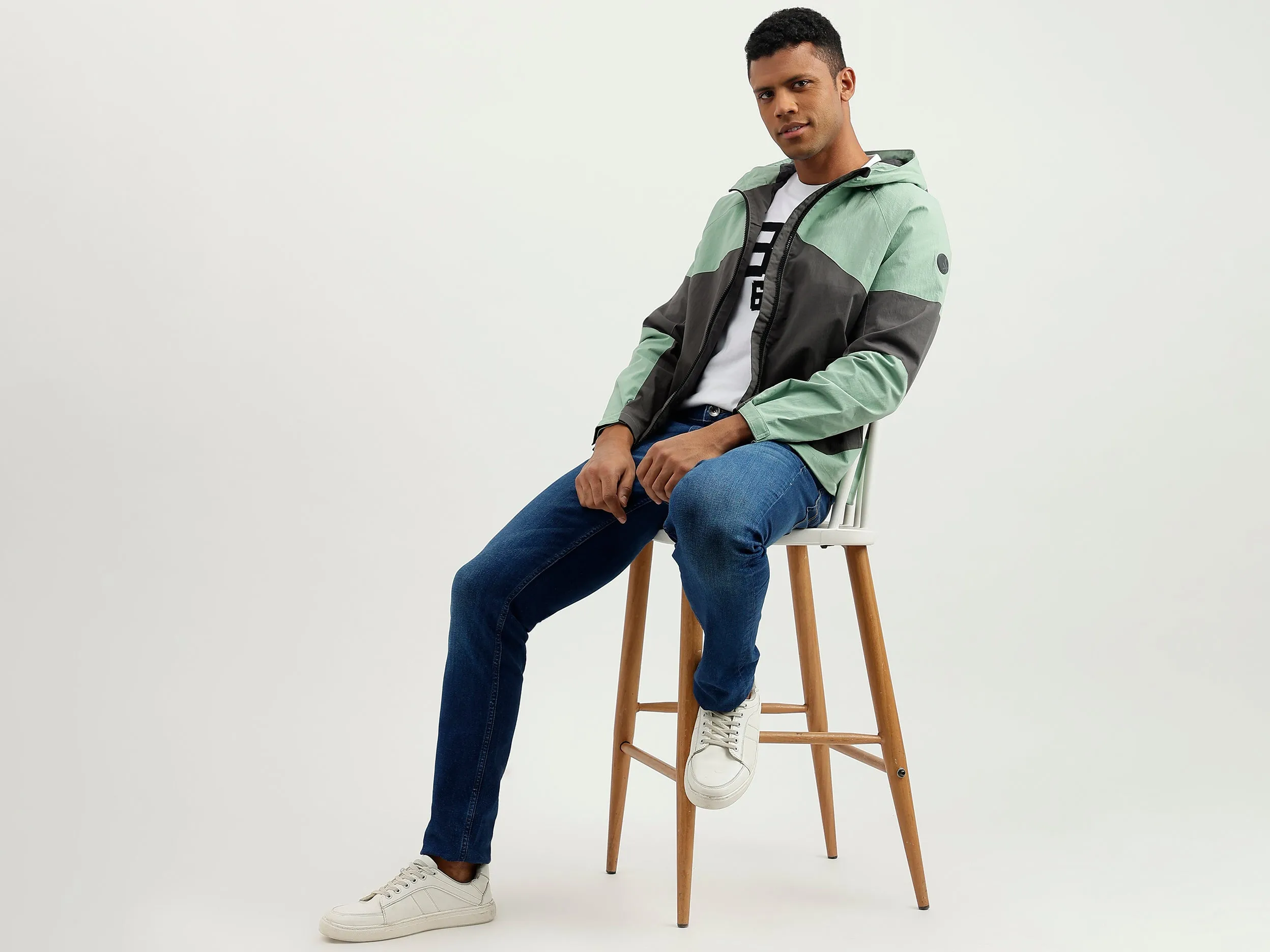 Regular Fit Hooded Colourblocked Jacket