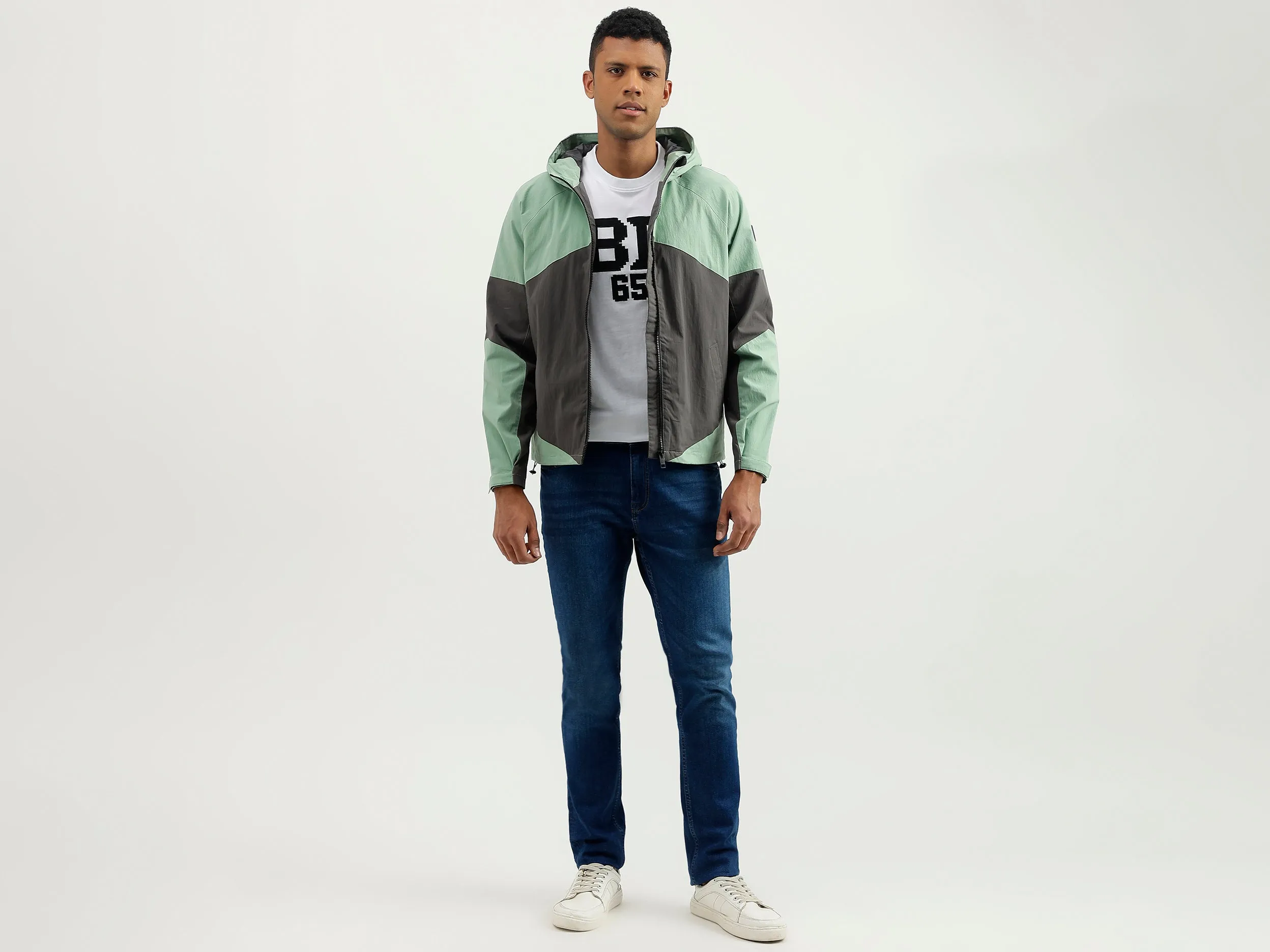 Regular Fit Hooded Colourblocked Jacket