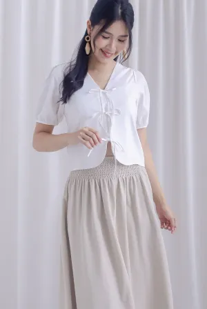 *Restocked* Gail Ribbons Front Top In White