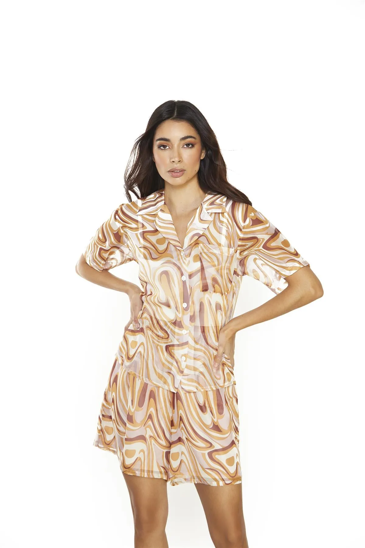 Retro-Marble Sheer Short-Sleeve-Top