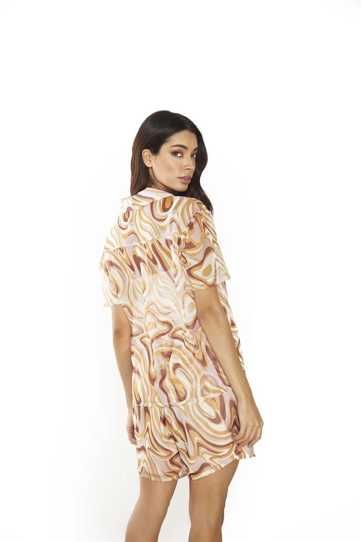 Retro-Marble Sheer Short-Sleeve-Top