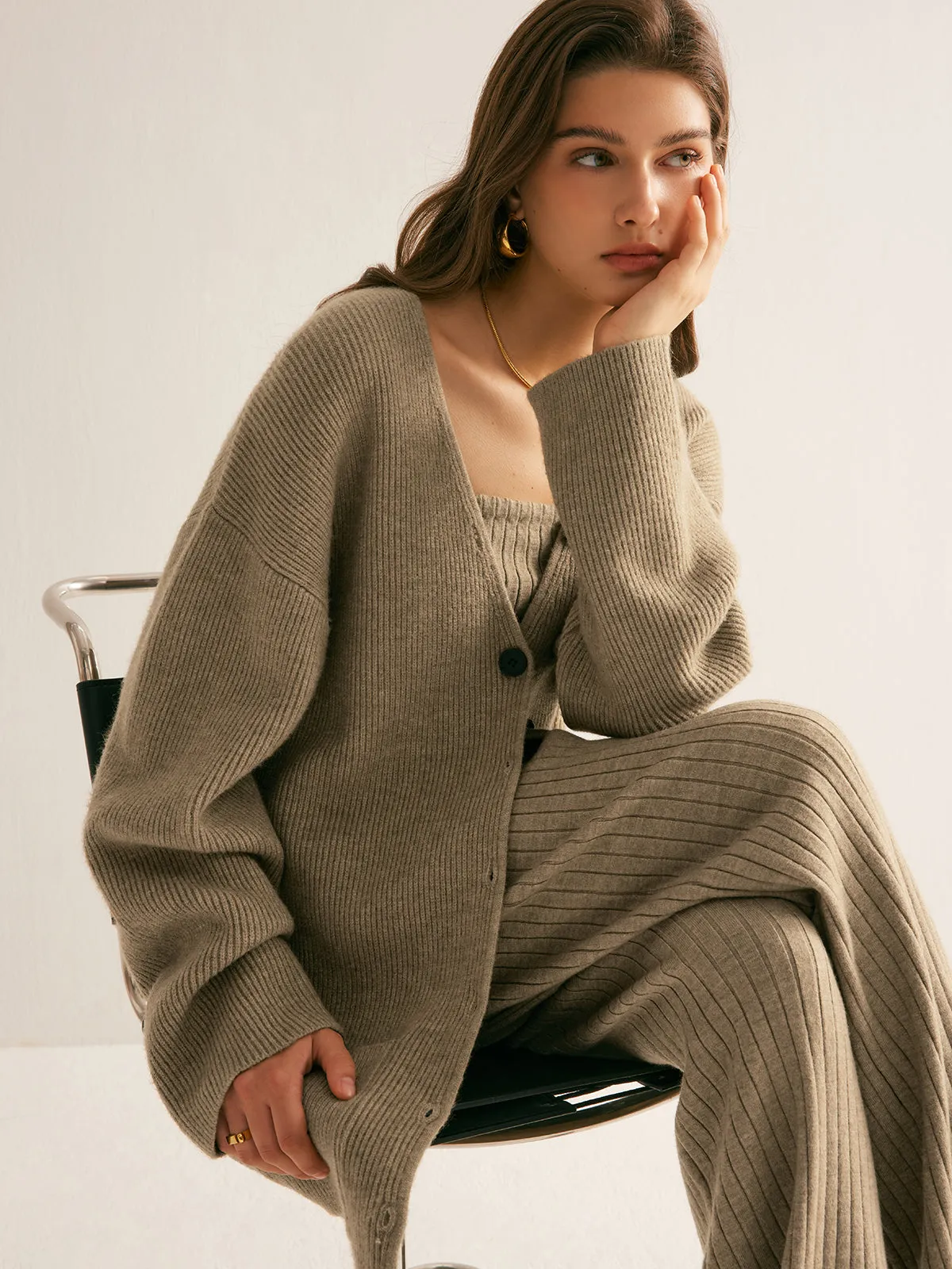 Ribbed Strapless Slit Sweater Vest