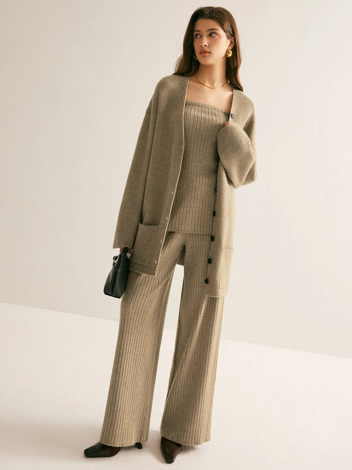 Ribbed Strapless Slit Sweater Vest