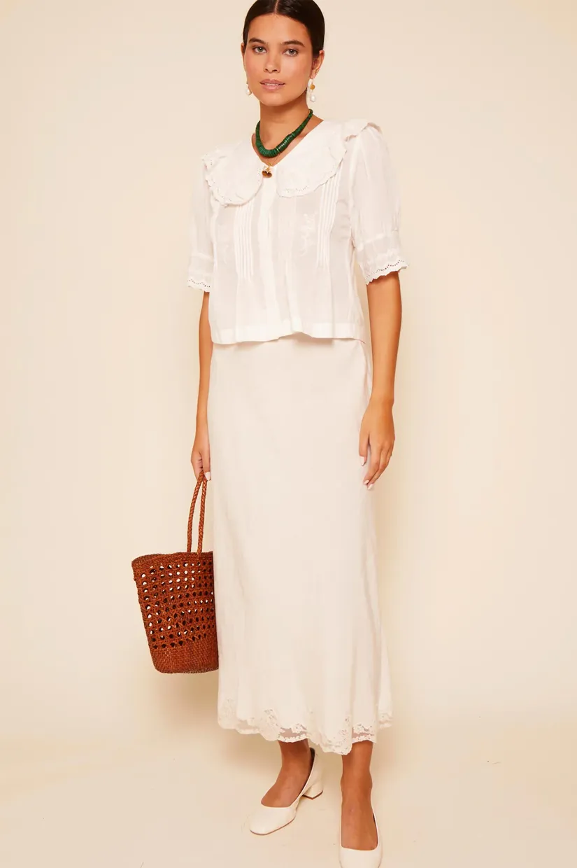 Rixo Quince Top - Pansy Embroidery Ivory