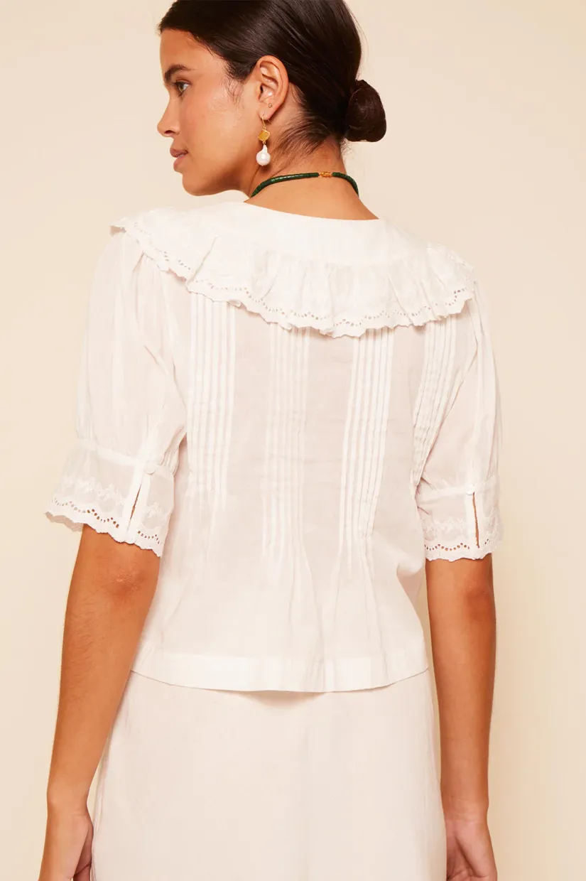 Rixo Quince Top - Pansy Embroidery Ivory