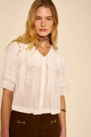 Rixo Quince Top - Pansy Embroidery Ivory